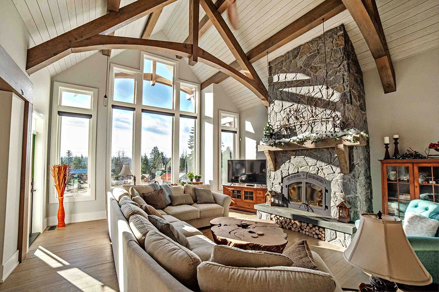 Living Area in Timber Frame Log Home.
