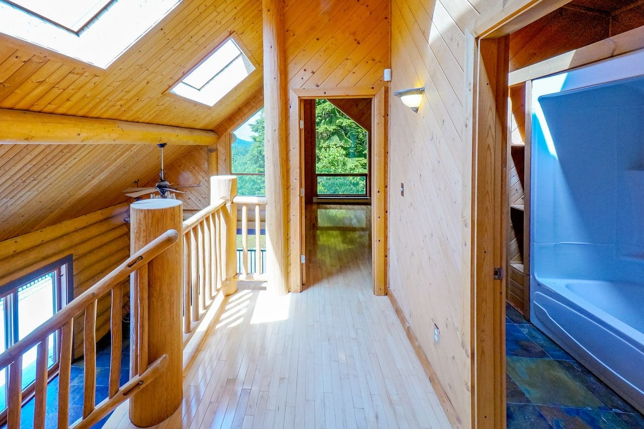 Interior of BC Home Builders Custom Full Scribe Log Home.