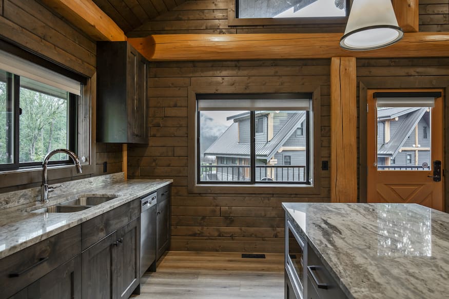 kitchen view of Bc Home Builders twin eagle log cabin kits