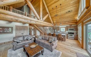 Living area of BC Home Builders Custom Built Post and Beam Log Home.
