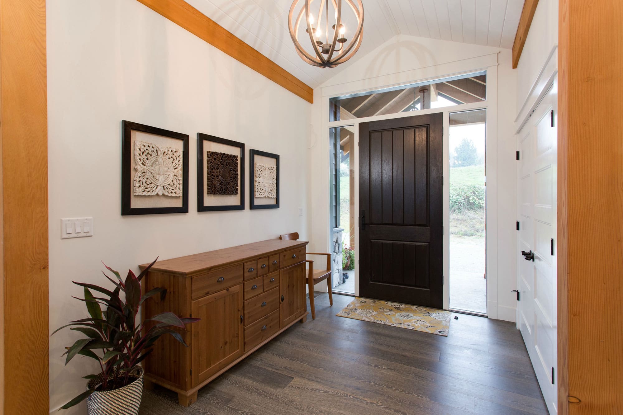 Entry way of BC Log Home Builders Timber Frame Home.