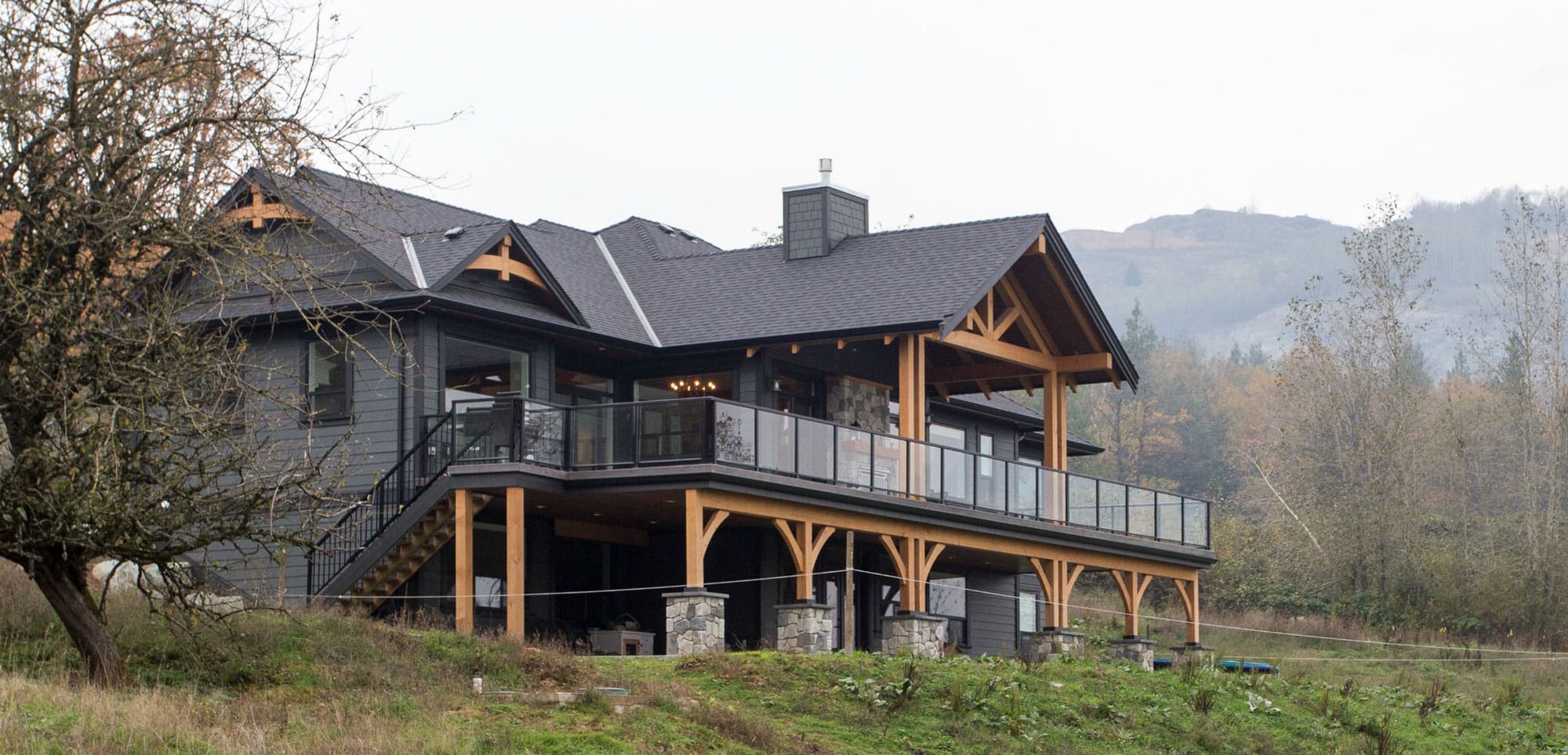Exterior of BC Log Home Builders Timber Frame Home.
