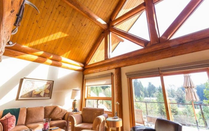 living area view of BC Builders Custom built log home.