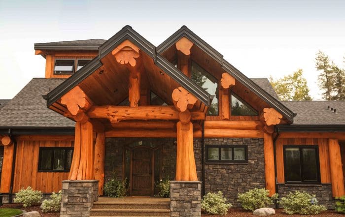 Exterior view of BC Builders Post and Beam Log Home.