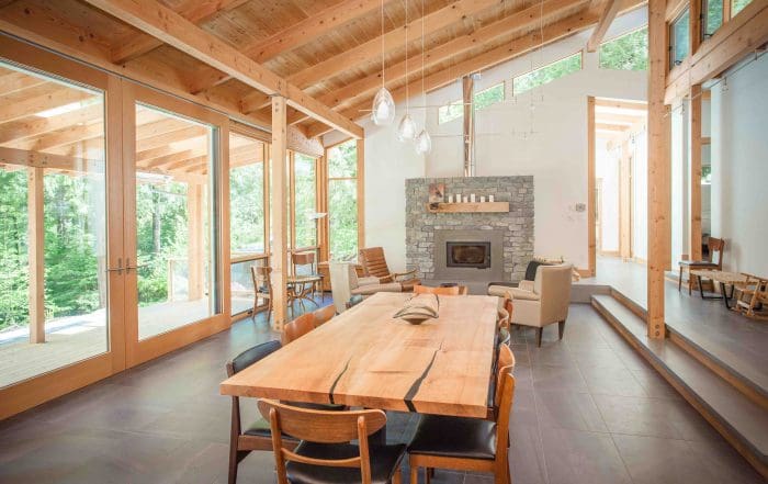 Kitchen view of BC Builders Post and Beam Log Home.