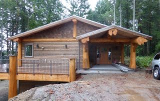 Exterior view of BC Builders Custom built Timber Frame log home.