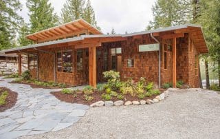 Exterior view of BC Builders Custom built Timber Frame log home.
