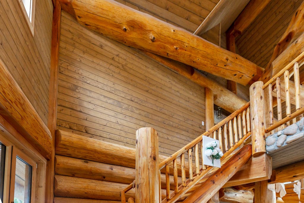Custom-built log stairs.