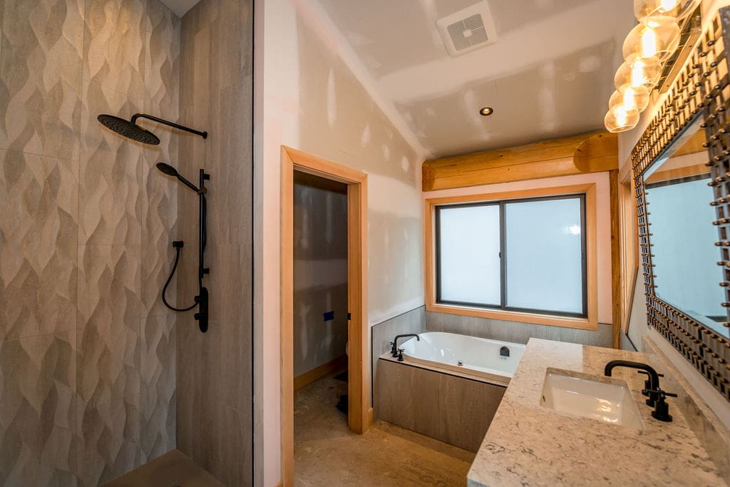 B.C Home Builders interior bathroom of Log Cabin Kits